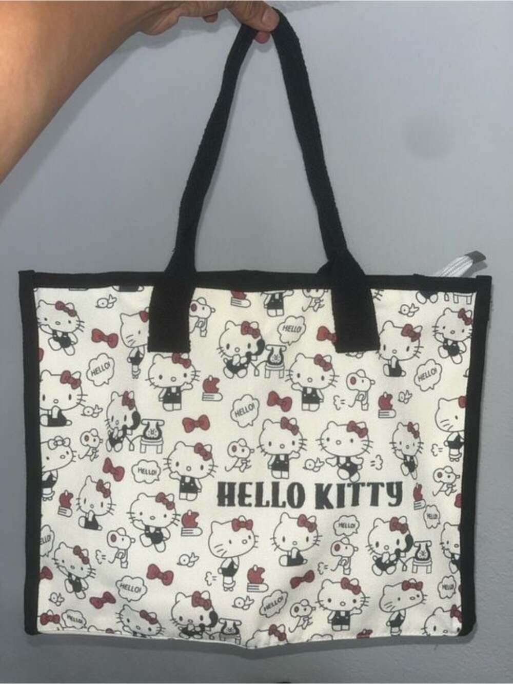 Hello Kitty Cream and Black Tote with Red Bow Accents